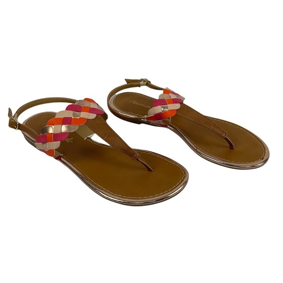 American Eagle Brown with Multicolor Band Strap Thong Sandals - Size:8 - Picture 3 of 8